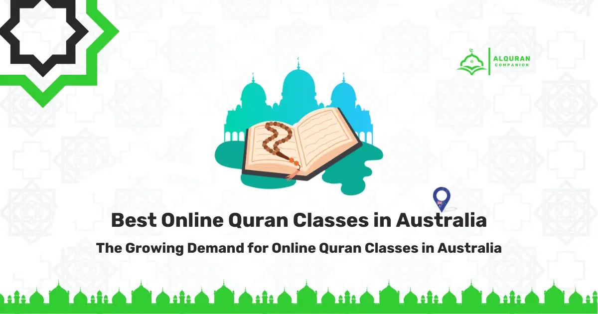 Illustration representing the best online Quran classes in Australia with an open Quran and mosque background