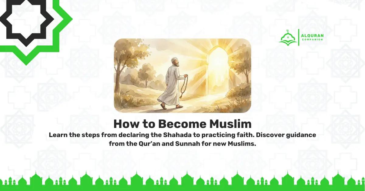 A man walking toward a radiant doorway symbolizing guidance and faith, representing how to become Muslim through belief in Allah and following the Qur’an and Sunnah.