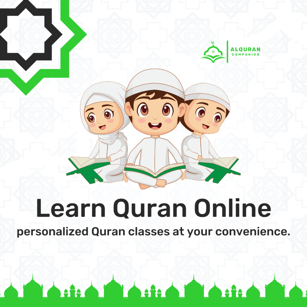 Muslim children reading the Quran, representing Al Quran Companion’s online learning program.