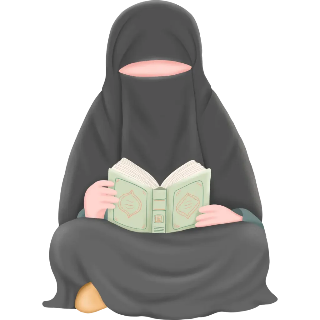 Muslim woman in niqab reading the Holy Quran – online Quran learning representation
